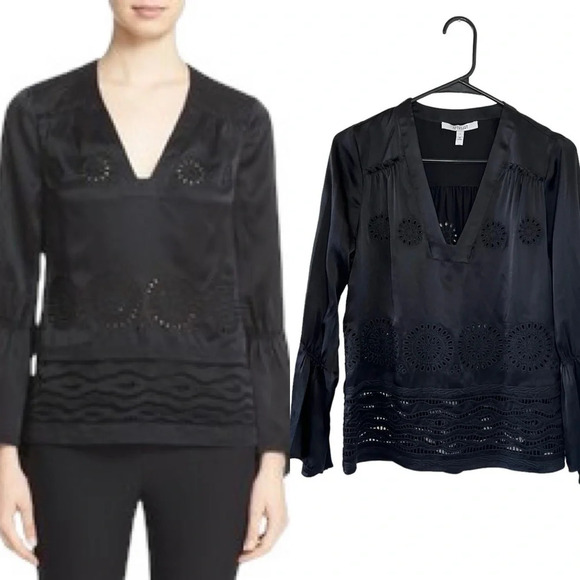 Derek Lam 10 Crosby Silk Black Embroidered Blouse - Picture 1 of 12